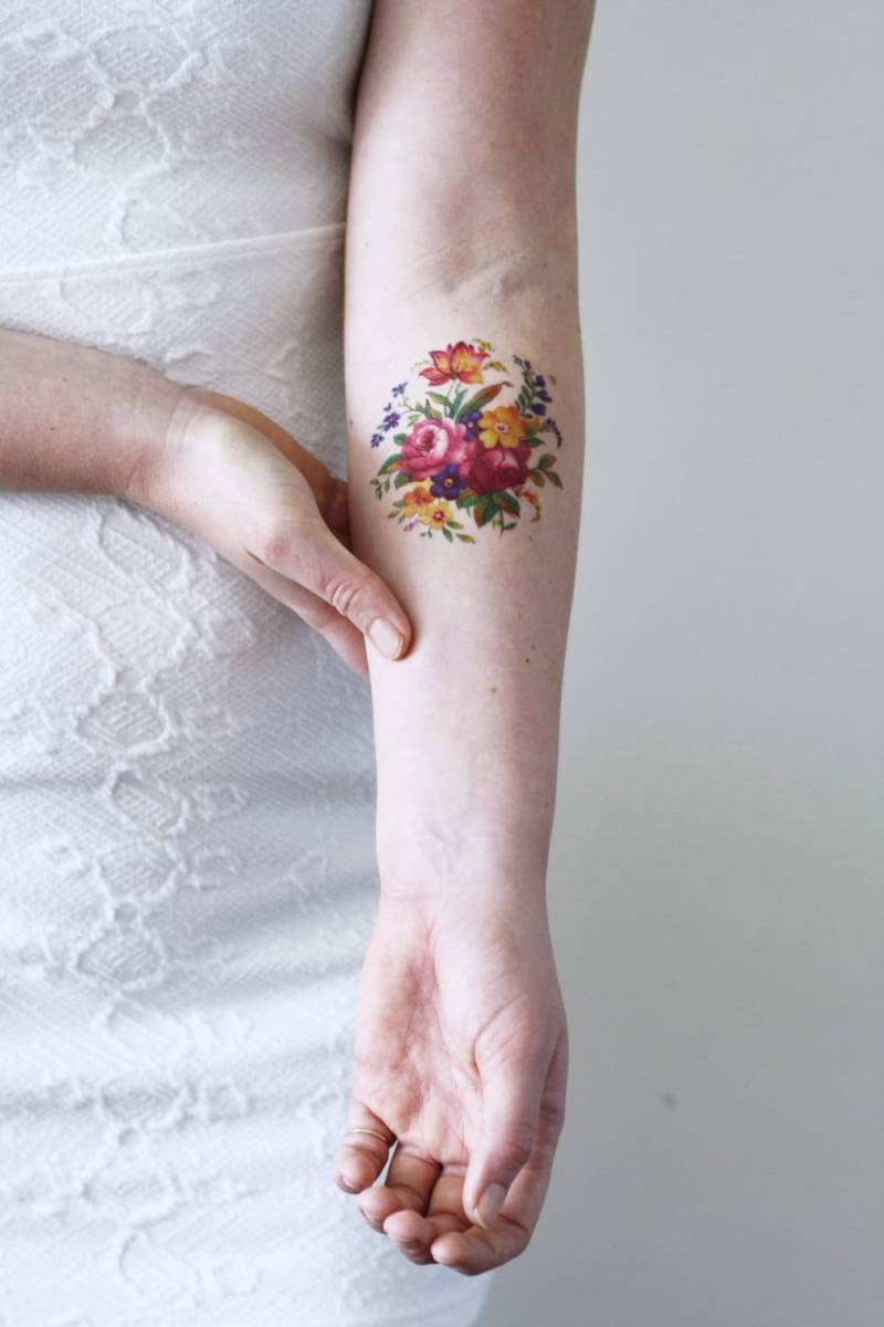 Blumen Temporäres Tattoo | Buntes Vintage Boho Boho von Etsy - Tattoorary