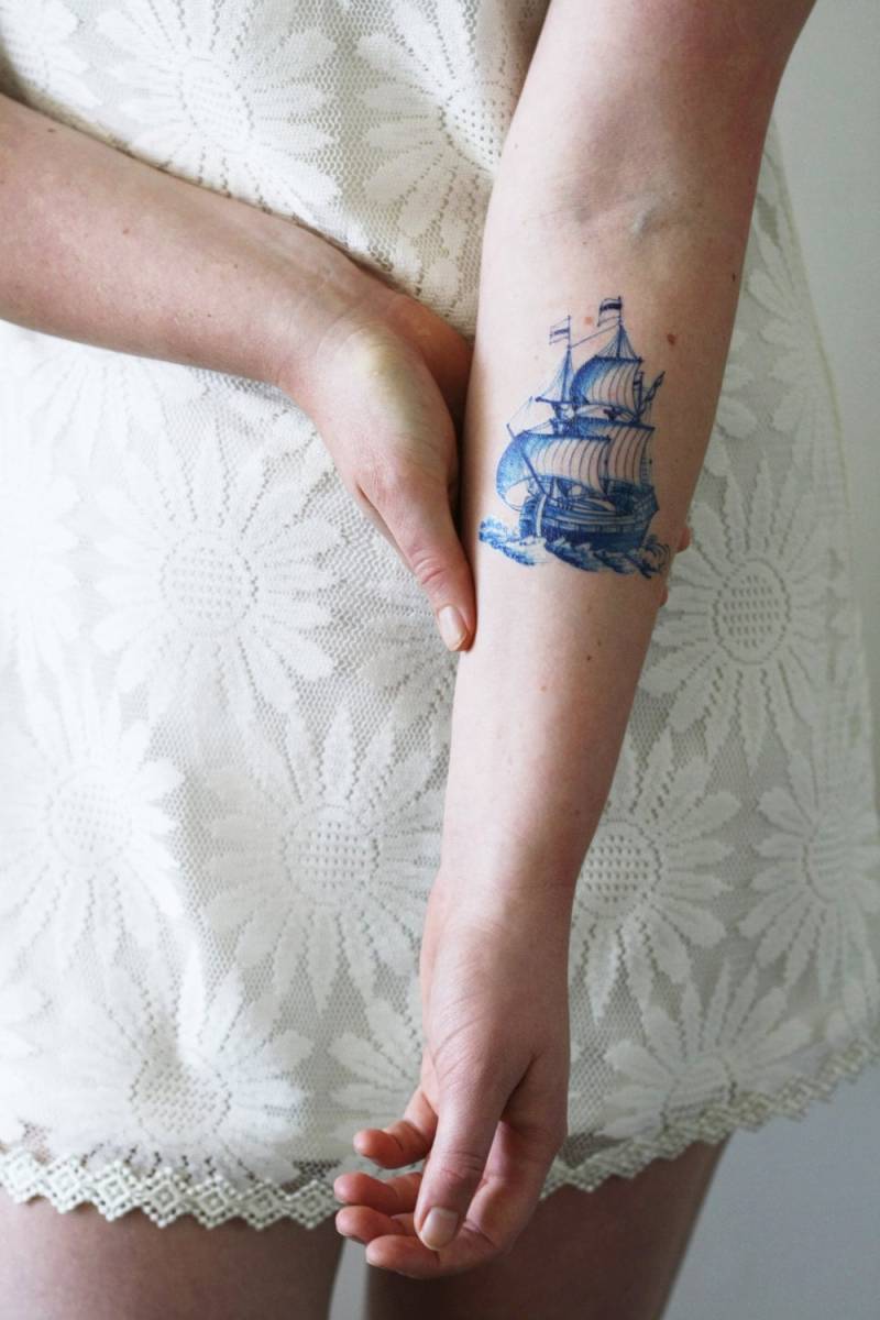 Delfter Blau Schiff Temporäres Tattoo | Delft Boot Matrose Etwas Blaue Hochzeit von Etsy - Tattoorary