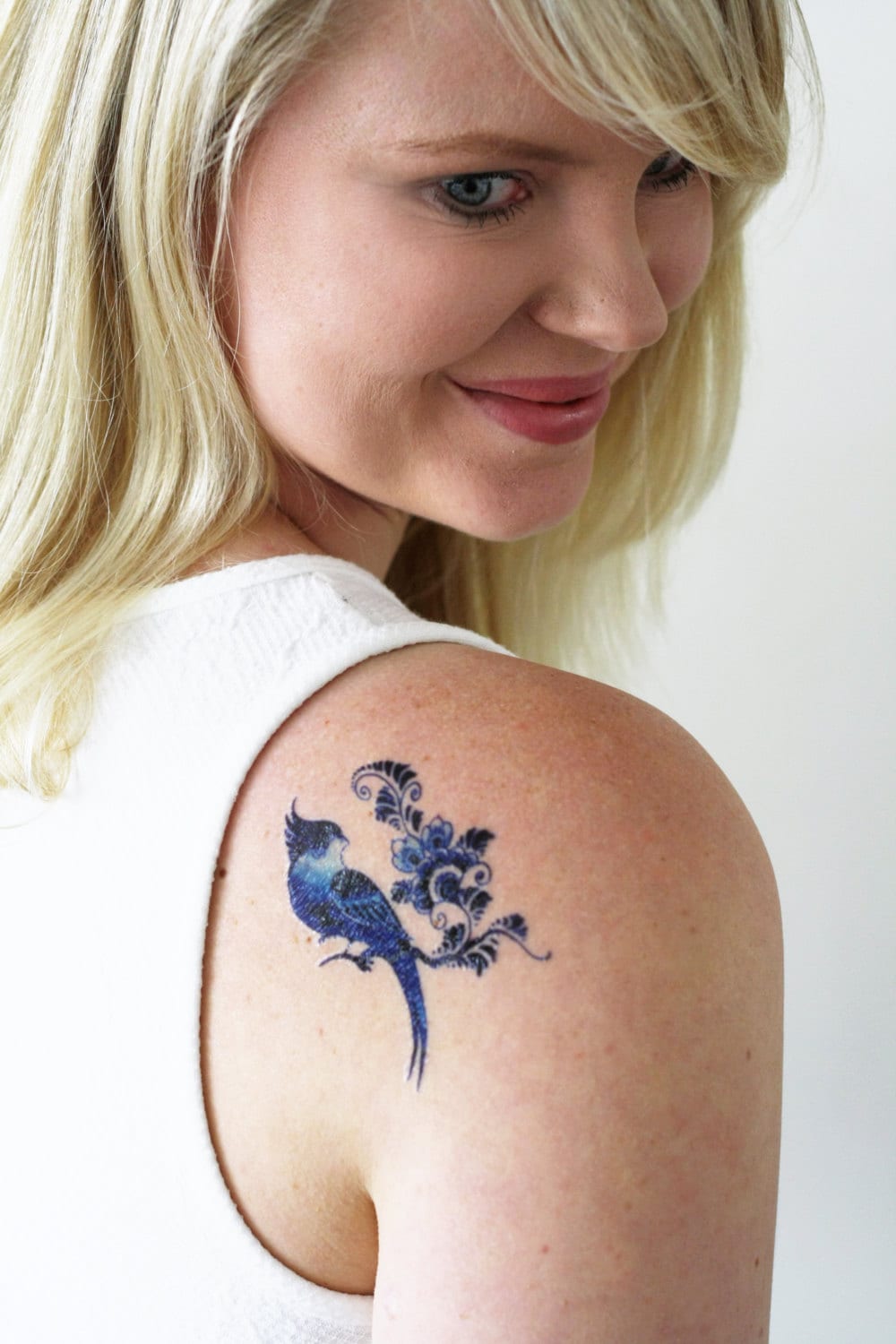 Delfter Blauer Vogel Temporäres Tattoo | Delft Blau Blumen Boho Etwas Blaue Hochzeit von Etsy - Tattoorary