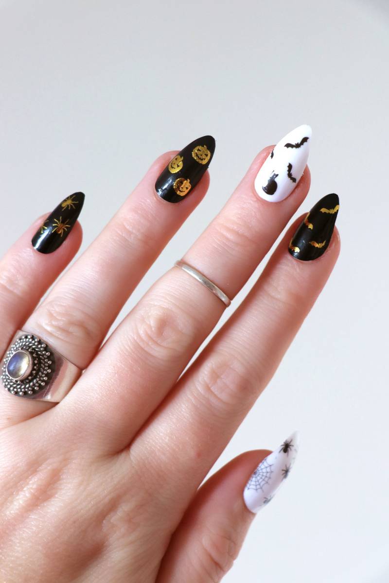 Halloween Wasserschiebefolie Nagel Aufkleber | Diy Nageldesign Gold Und Schwarz Kürbis, Geist & Fledermaus Geschenk von Etsy - Tattoorary