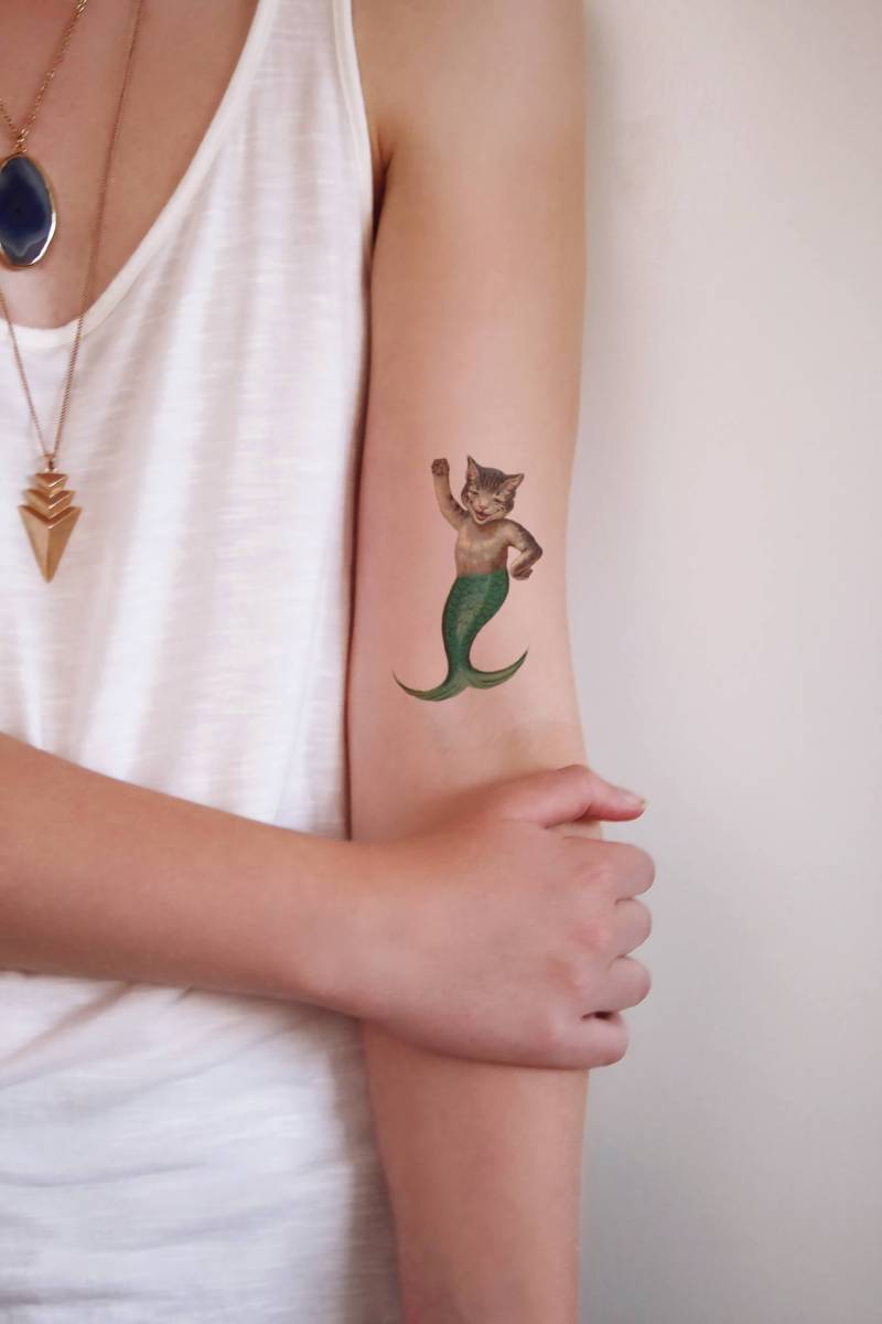 Katze Meerjungfrau Temporäres Tattoo | Schnurrmädchen Katzenliebhaber Geschenk Katzen Dame Geschenkidee von Etsy - Tattoorary