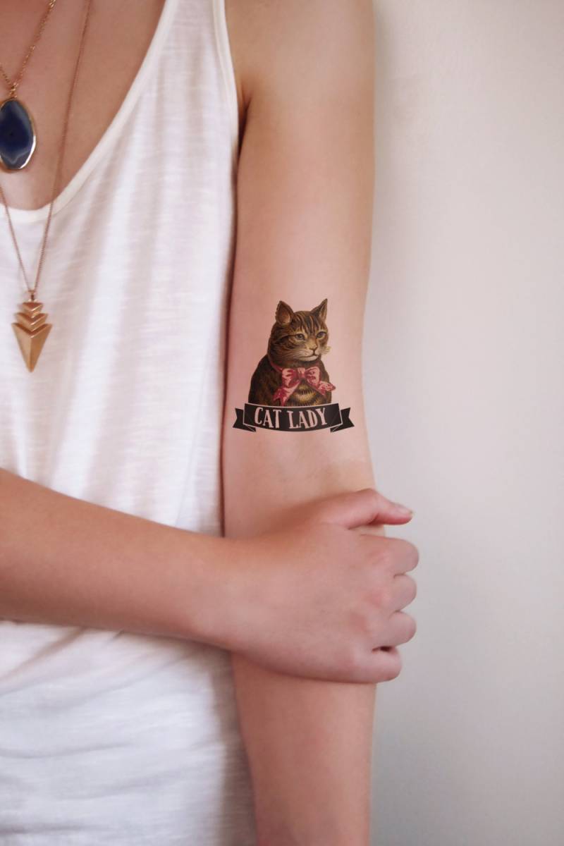 Katzendame Temporäres Tattoo | Katze Katzen Dame Geschenkidee Accessoire Schmuck von Etsy - Tattoorary