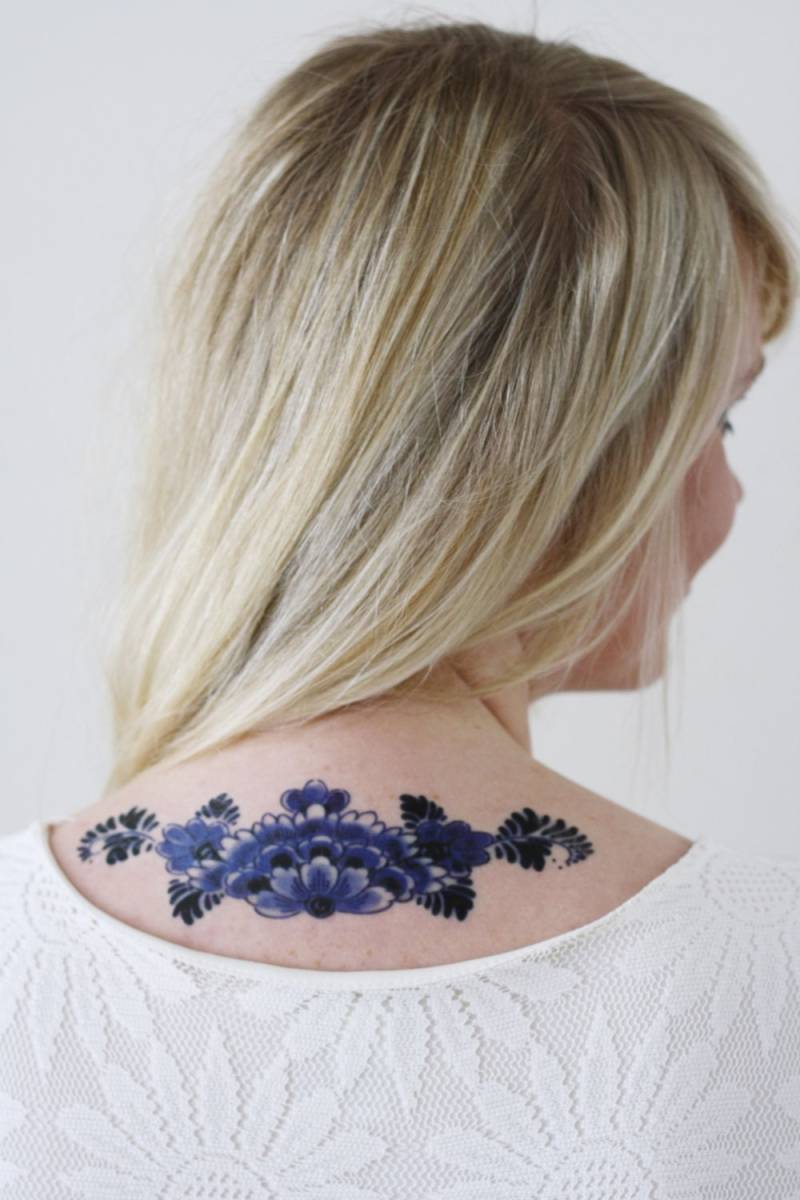 Niederländisch Delft Blue Temporäres Tattoo | Blumen Blaues Etwas Blau Boho Geschenk von Etsy - Tattoorary