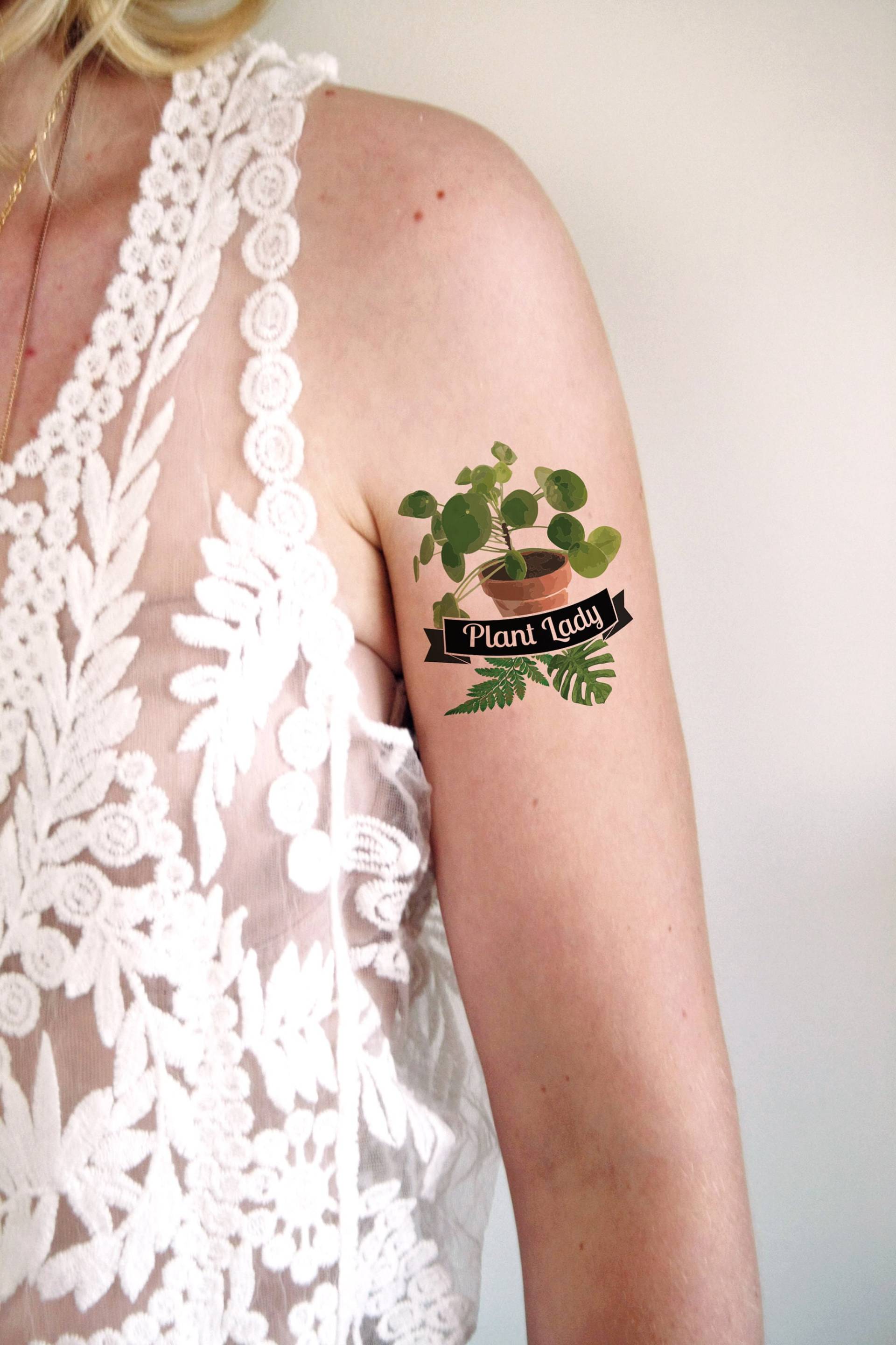 Pflanzen Dame Temporäres Tattoo | Pflanzliches Tattoo Geschenkidee Pflanzendame Gärtnerin Pflanzenliebhaber von Etsy - Tattoorary