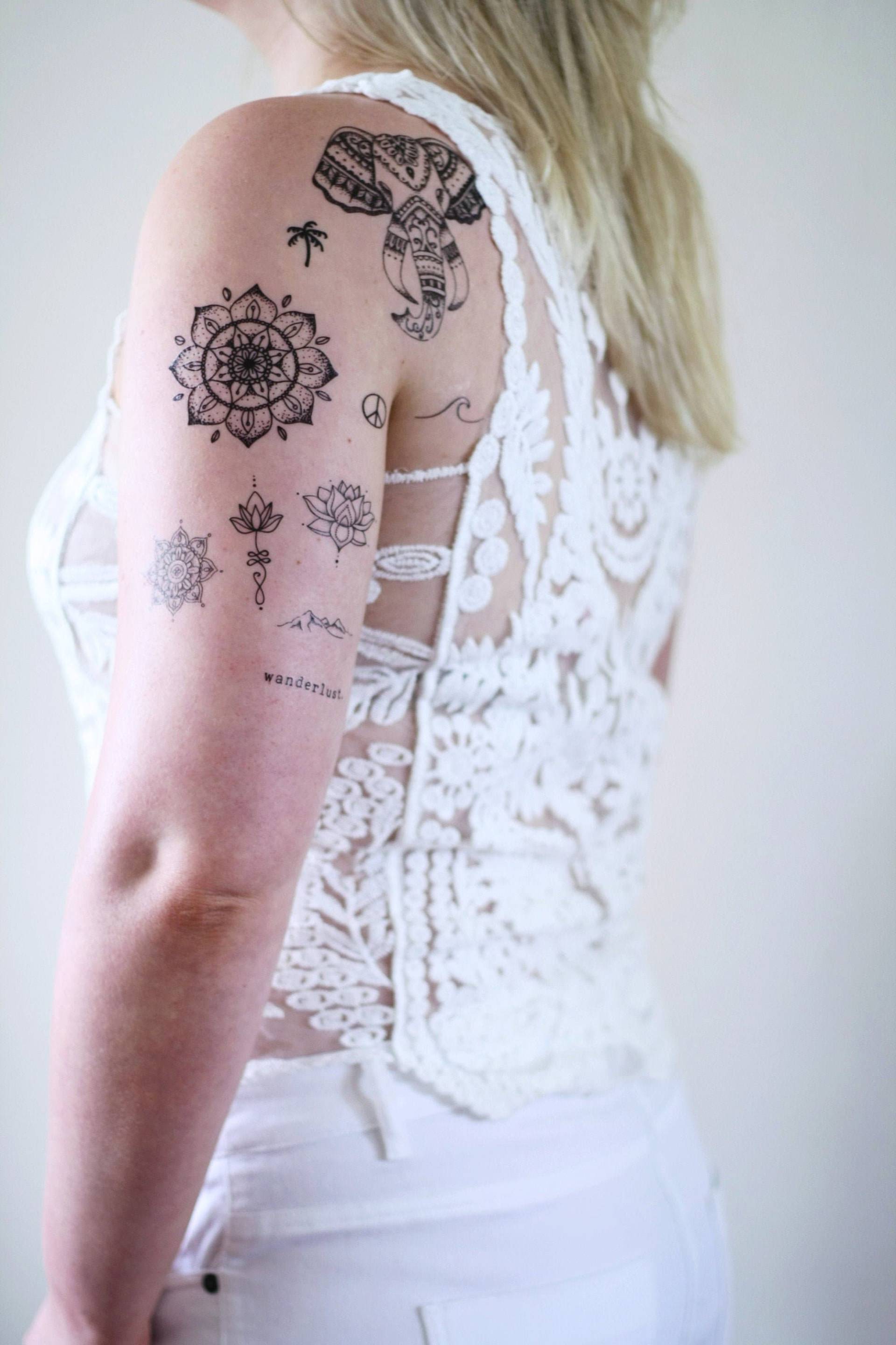 Schwarz Weiß Boho Temporäres Tattoo Set | Temporäre Tattoos Schwarz Festival Geschenkset von Etsy - Tattoorary