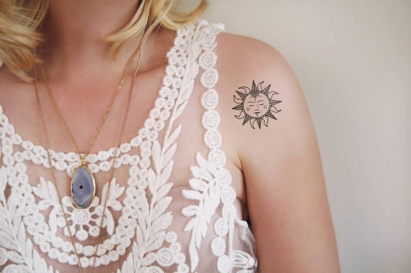 Sonne Temporäres Tattoo | Boho Schmuck Geschenk Größe/Maße/Gewicht von Etsy - Tattoorary