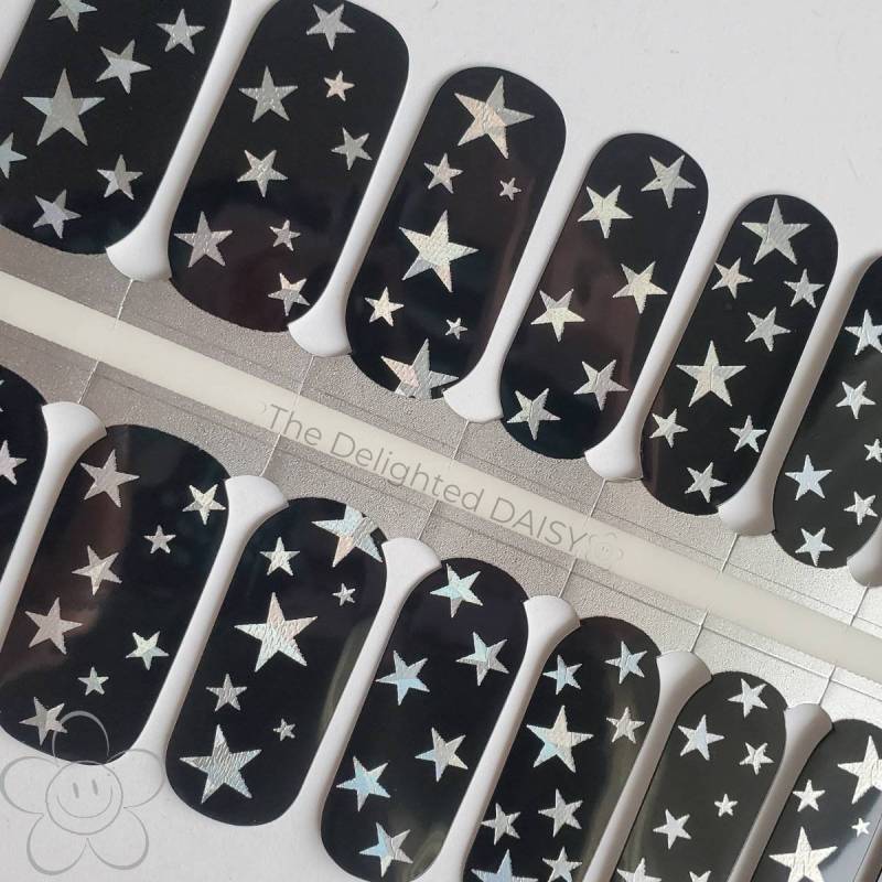 Zufällige Silberne Sterne Auf Schwarz Nail Wraps, Nagelstreifen, Nagelsticker, Nailart von Etsy - TheDelightedDaisy