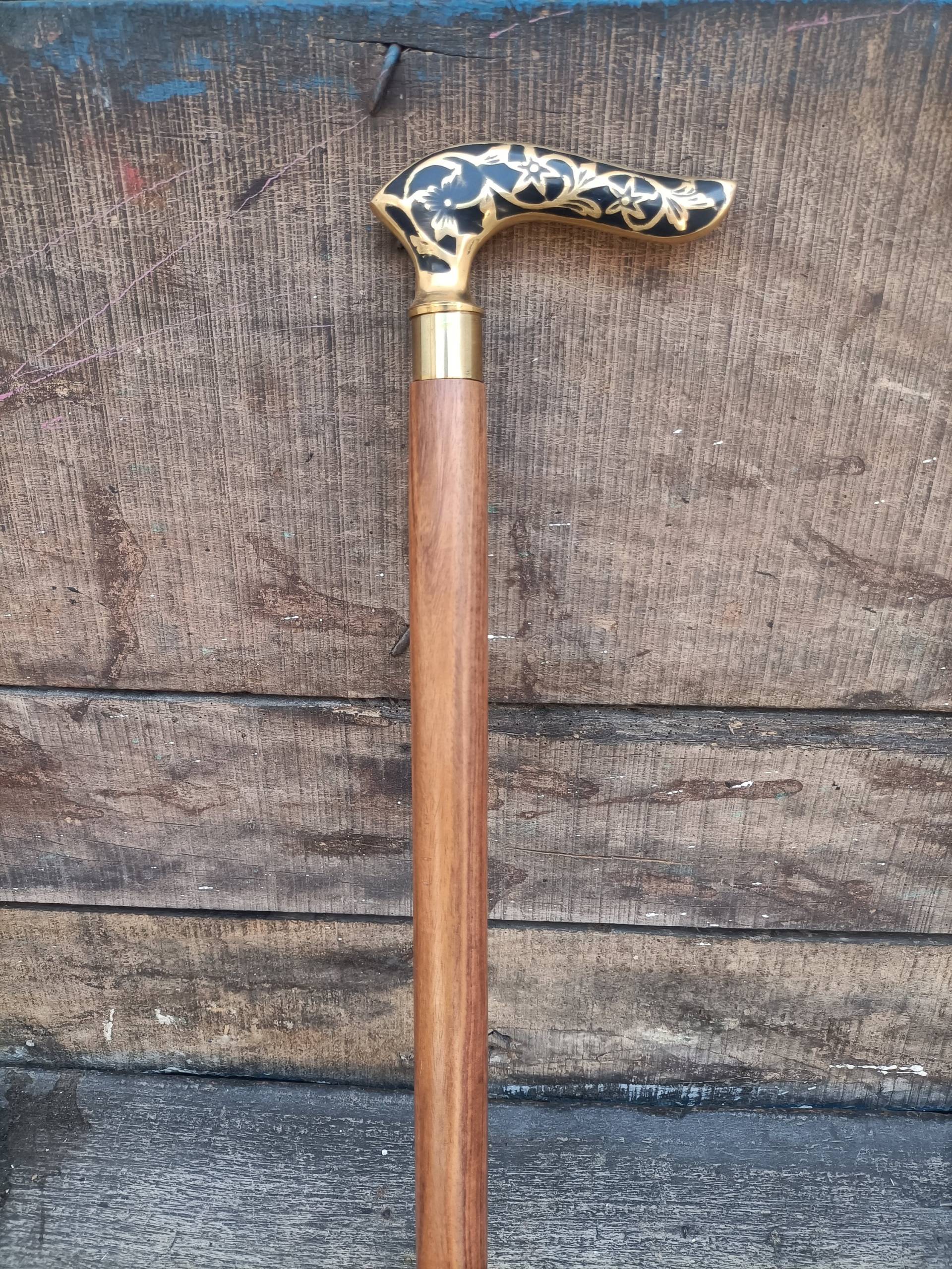 Vintage Messing Griff Walking Stick 2 Faltbare Holz Braun Mit Hoher Qualität von Etsy - TheGiftsDecor