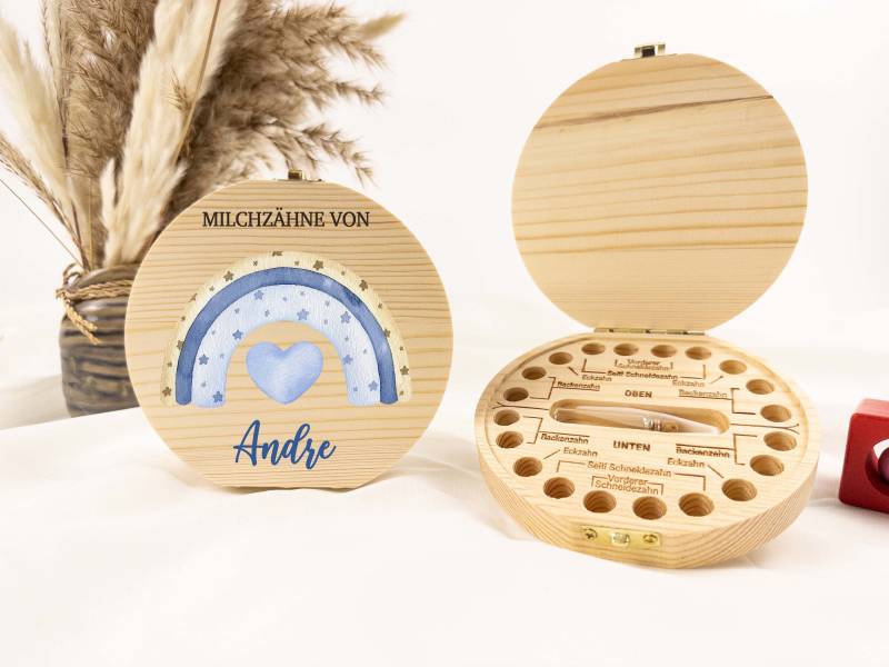 Personalisierte Zahndose Regenbogen Junge, Baby, Milchzähne, Milchzahndose, Aus Holz, Baby Geschenk, Geburt Geschenk von Etsy - TimberTalesCreations