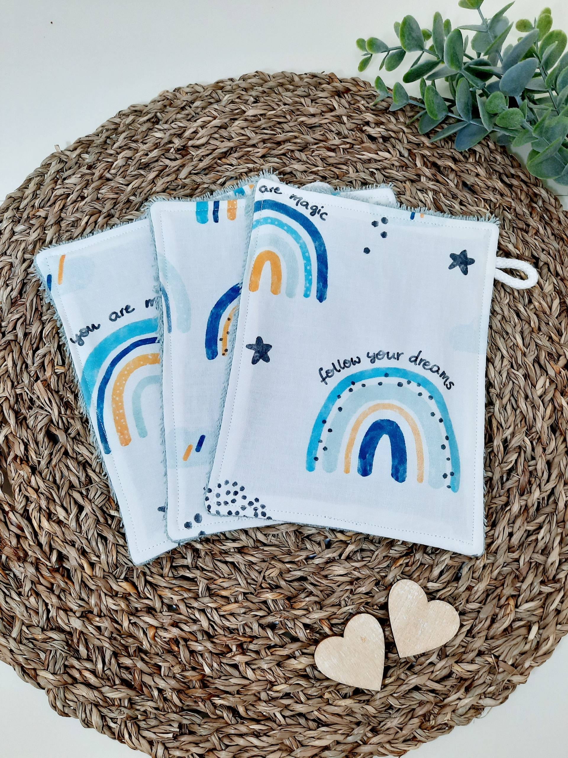 Waschlappen Set, Frotteewaschlappen, Boho Regenbogen Blau, Waschlappen, Babywaschlappen, Wieder Verwendbar Und Nachhaltig von Etsy - TinasCharmelli