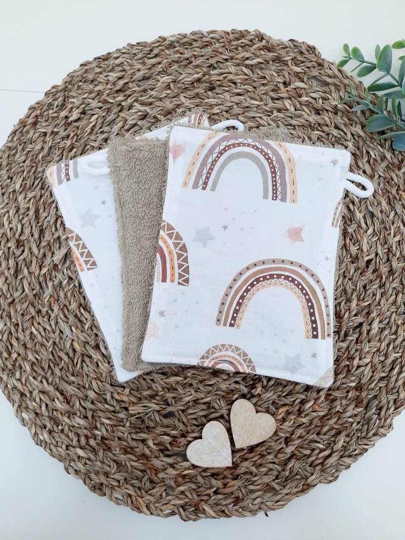 Waschlappen Set, Frotteewaschlappen, Boho Regenbogen Braun, Waschlappen, Babywaschlappen, Wieder Verwendbar Und Nachhaltig von Etsy - TinasCharmelli