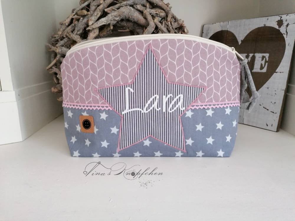 Genähte Windeltasche Inklusive Name, Altrosa /Grau, Geschenk Zur Geburt, Baby, Taufgeschenk von Etsy - TinasKnoepfchen