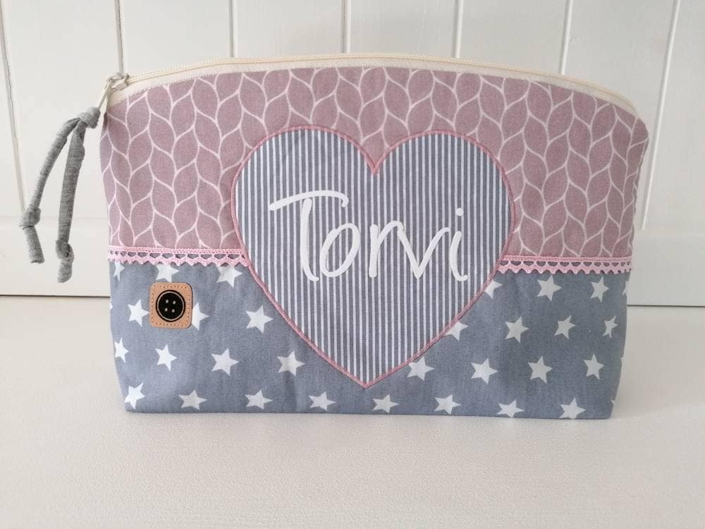 Genähte Windeltasche Inklusive Name, Altrosa /Grau, Geschenk Zur Geburt, Baby, Taufgeschenk von Etsy - TinasKnoepfchen