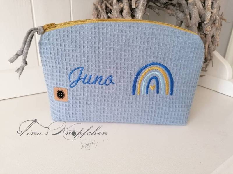 Windeltsche/Kulturtasche Personalisiert/ Regenbogen, Blau , Waffelstoff/Kulturtasche Mit Name/ von Etsy - TinasKnoepfchen