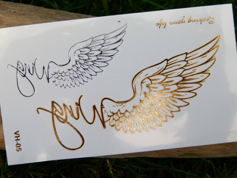 Nr. 018 - Temporäres Tattoo Goldfarben Silberfarben Flügel Wings Boho Körperschmuck Körperbild Fake Armtattoo Körpertattoo von Etsy - TinkyStarShop