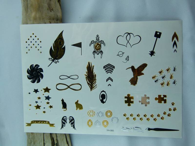 Nr. 060 - Temporary Tattoo in Gold Silber Schwarz Oberarmtattoo Körperschmuck Fake Armtattoo Körpertattoo Flügel Infinity von Etsy - TinkyStarShop