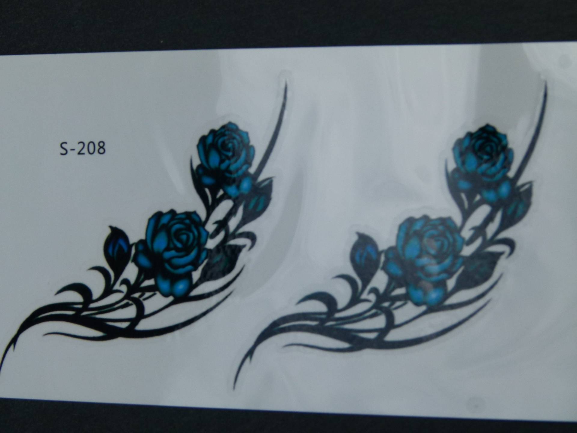 Nr. 063 - Temporäres Tattoo Schwarz Boho Rose Blume Blau Körperschmuck Körperbild Fake Armtattoo Körpertattoo von Etsy - TinkyStarShop