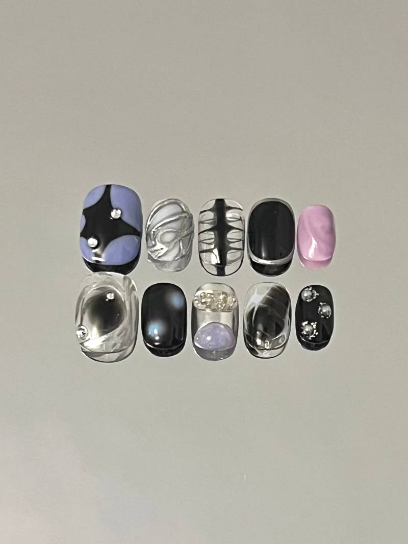 Y2K Goth Grunge Press On Nails | Einzigartige Handbemalte Kurze Gefälschte Nägel Sarg Premium Kleber Auf Nail Art Schwarz Lila 3D Wiederverwendbare von Etsy - TipTopNail