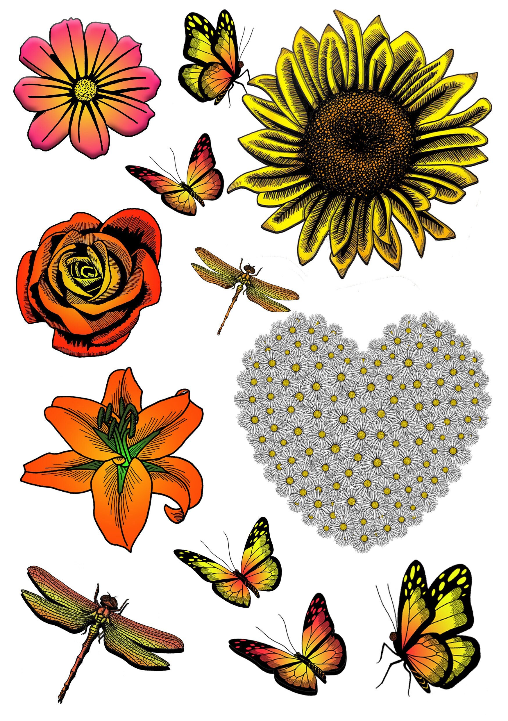 Festival Blume Sommer Temporäre Tattoos Sonnenblumen, Daisy, Schmetterling, Libelle Kostüm Accessoires von Etsy - TopTats