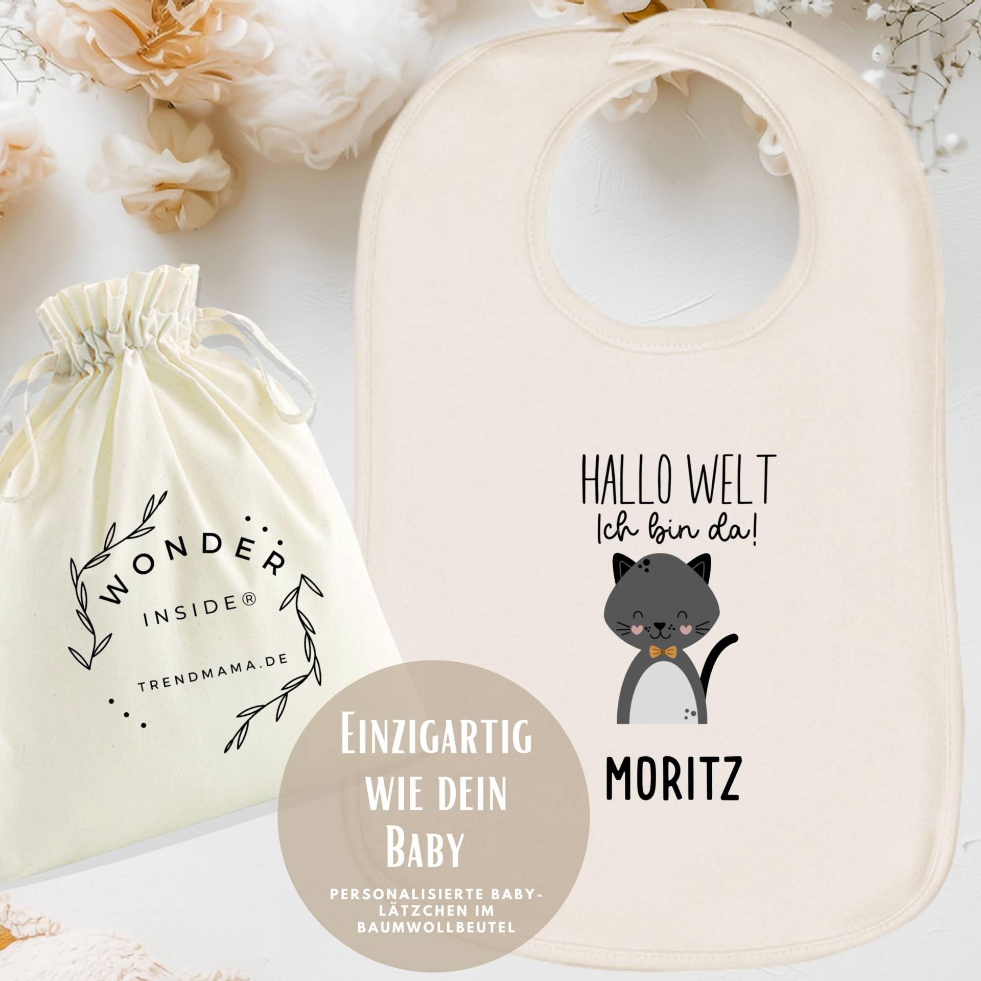 Personalisiertes Babylätzchen - Mit Namen |Geschenk Geburt, Baby Shower & Taufe | Baby-Lätzchen Design Katze| Im Baumwollbeutel von Etsy - TrendMama