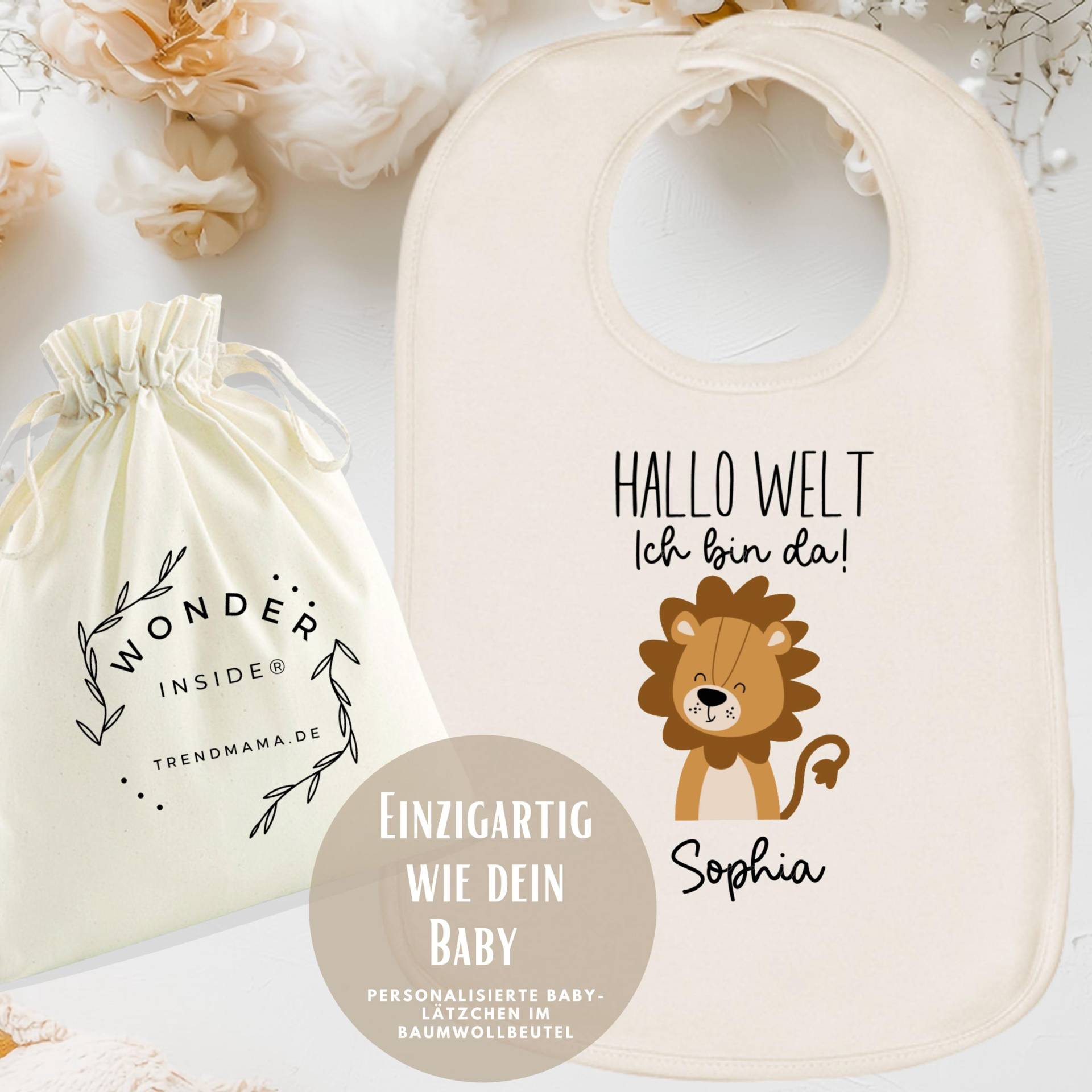 Personalisiertes Babylätzchen - Mit Namen |Geschenk Geburt, Baby Shower & Taufe | Baby-Lätzchen Klettverschluss| Baumwollbeutel-Verpackung von Etsy - TrendMama