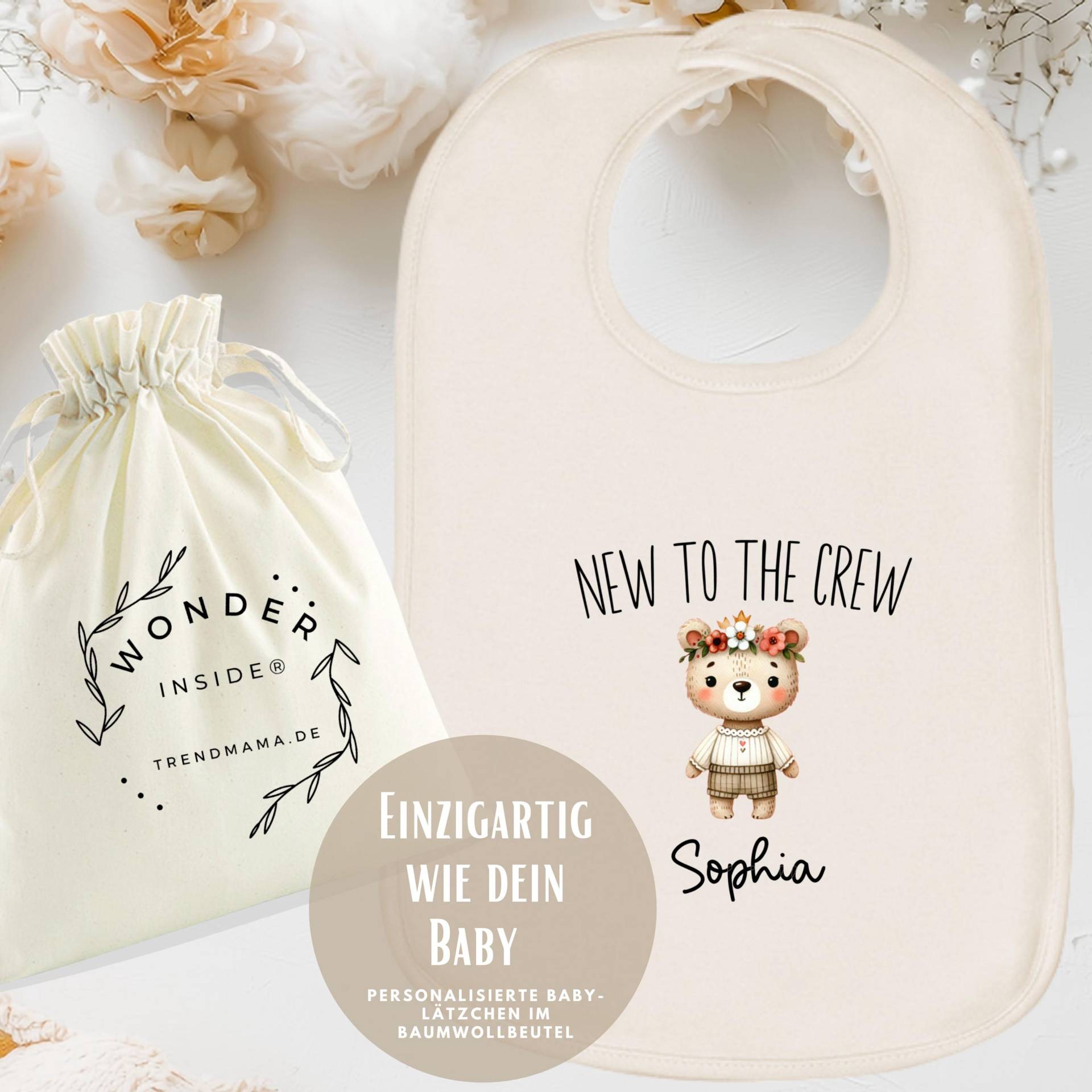 Personalisiertes Babylätzchen - Mit Namen | New To The Crew |Geschenk Geburt, Baby Shower & Taufe Design Bär Im Geschenke Baumwollbeutel von Etsy - TrendMama