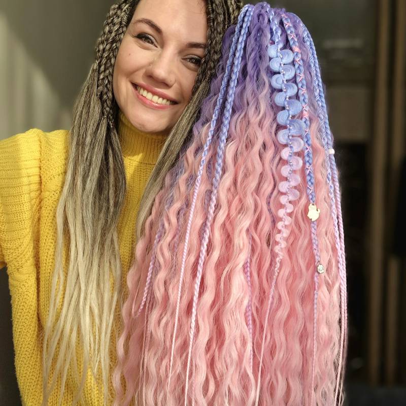 Gewellte Dreads Mit Zöpfen Von Lavendel Bis Pink Crochet Doppelendige Haaransatz Kunsthaar-Dreadlocks von Etsy - TsymayDreads