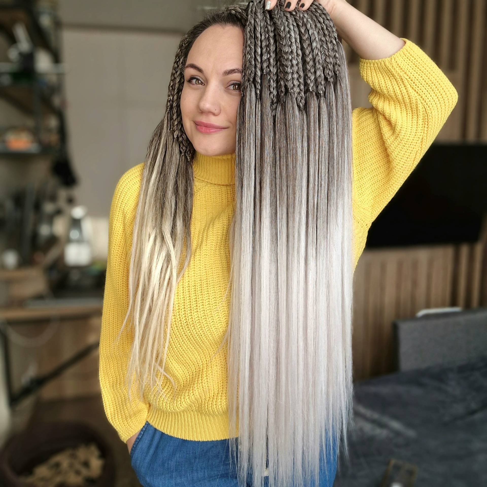 Zöpfe Erweiterungen Ombre Dunkelbraun Bis Weiß Flechten Haar Doppelendige Haarverlängerungen Imitation Lange Haare von Etsy - TsymayDreads