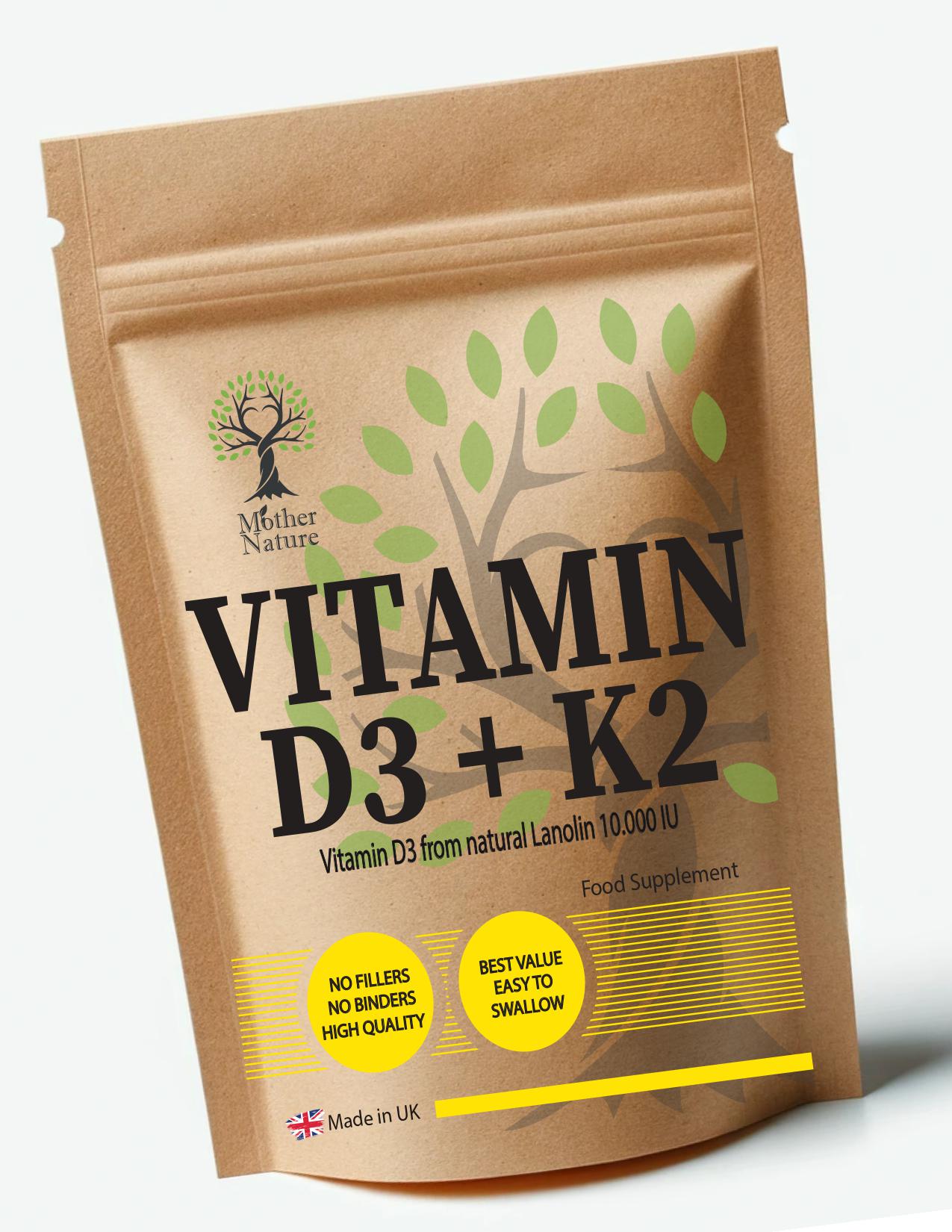 Vitamin D3 10000Iu K2 200Mcg Natürliches K2-Mk7 Pulver Umweltfreundliche D3-Ergänzungen von Etsy - UKmotherNature