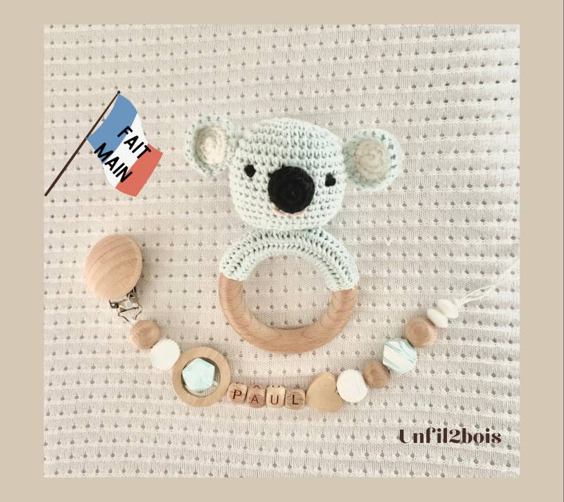 Personalisierter Schnullerclip Oder Schnullerhaken Für Junge Mädchen + Gehäkelte Babyrassel Koala/Personalisiertes Geburtsgeschenk Und von Etsy - Unfil2bois