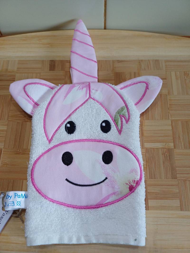 Kinder-Waschlappen Einhorn Bunt - Upcycling Unikat Handarbeit #154 von Etsy - UpcyclingbyPaMue