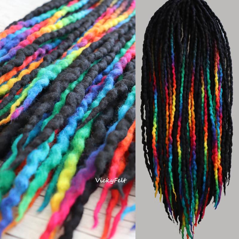 Wolle Dreads Regenbogen 10 De Bis Volles Set Schwarze Wurzeln Doppelseitige Dreadlocks 14 74 cm von Etsy - VickyFelt