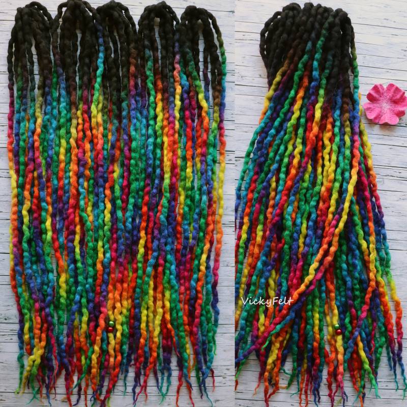 10 De Bis Komplettes Set Wolldreads Regenbogenschwarze Wurzeln Doppelendige Dreadlocks-Verlängerungen 14 32 Zoll von Etsy - VickyFelt