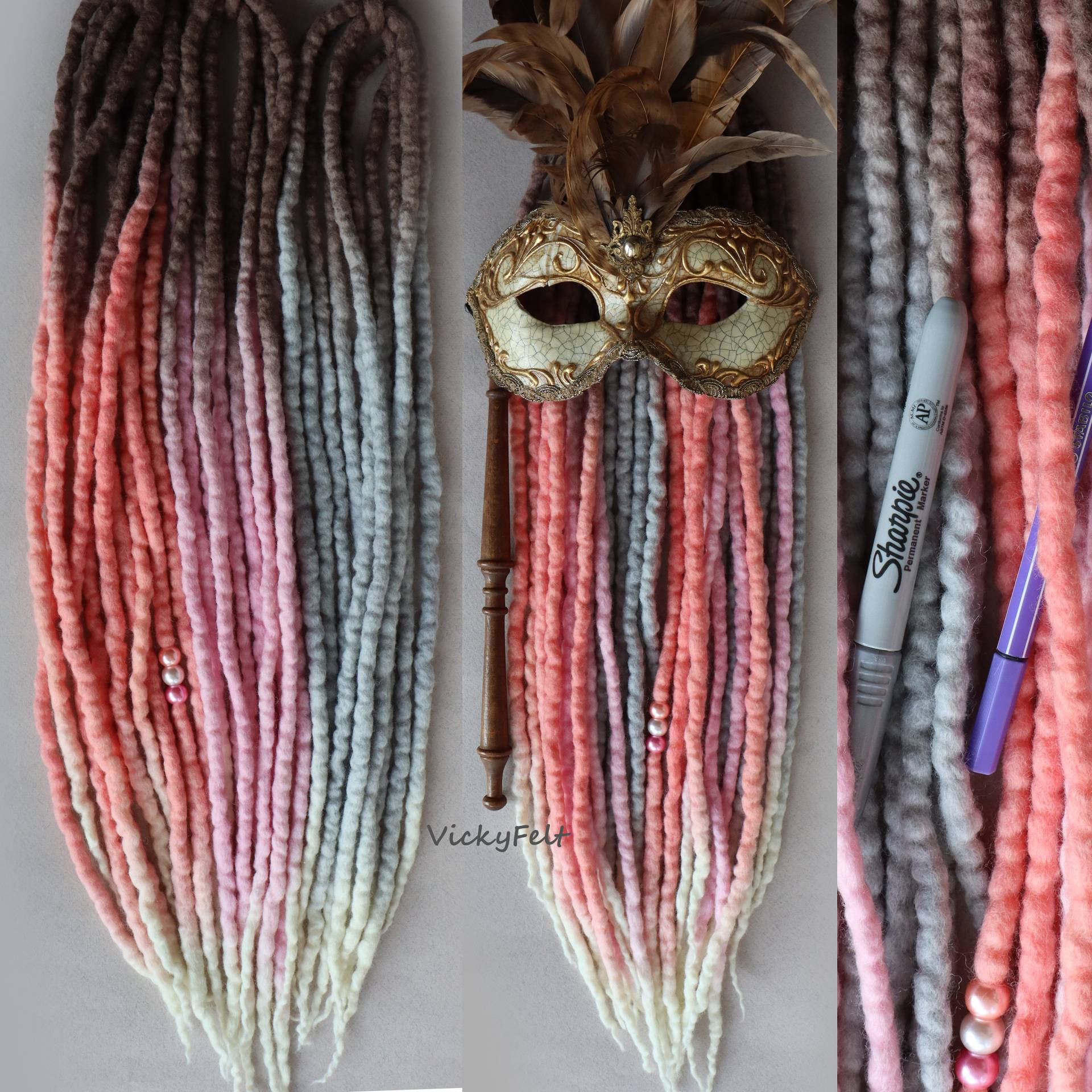 Dreads Dreadlocks 15 Stk. 14-32 Zoll De Ombre Doppelendige Woll-Erweiterungen "Pastell -4" von Etsy - VickyFelt