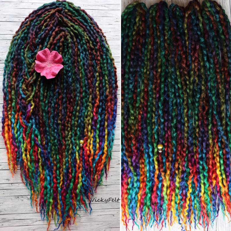 Dünne Gewellte Wolle Dreads Regenbogen - Strahlende Spitzen De Dreadlocks 10-70 Doppelendige Verlängerungen von Etsy - VickyFelt