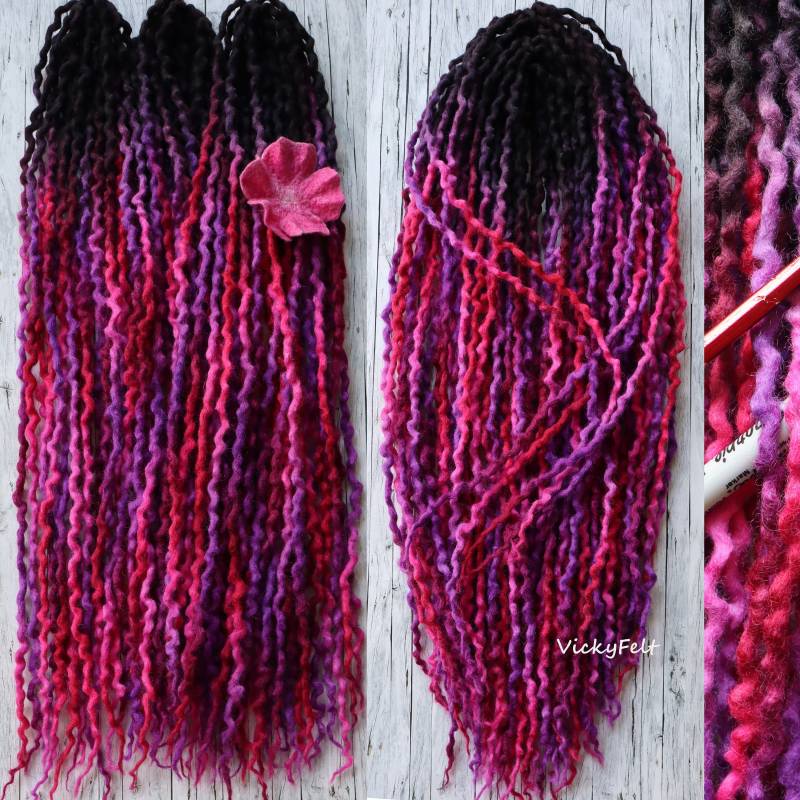 Dünne Wolle De Gewellt Dreads 10 Bis 70 Dreadlocks Doppelendige Verlängerungen Ombre "Fiery Fuchsia" 14 32 Zoll Fuchsia Pink Rot Schwarz Wurzeln von Etsy - VickyFelt