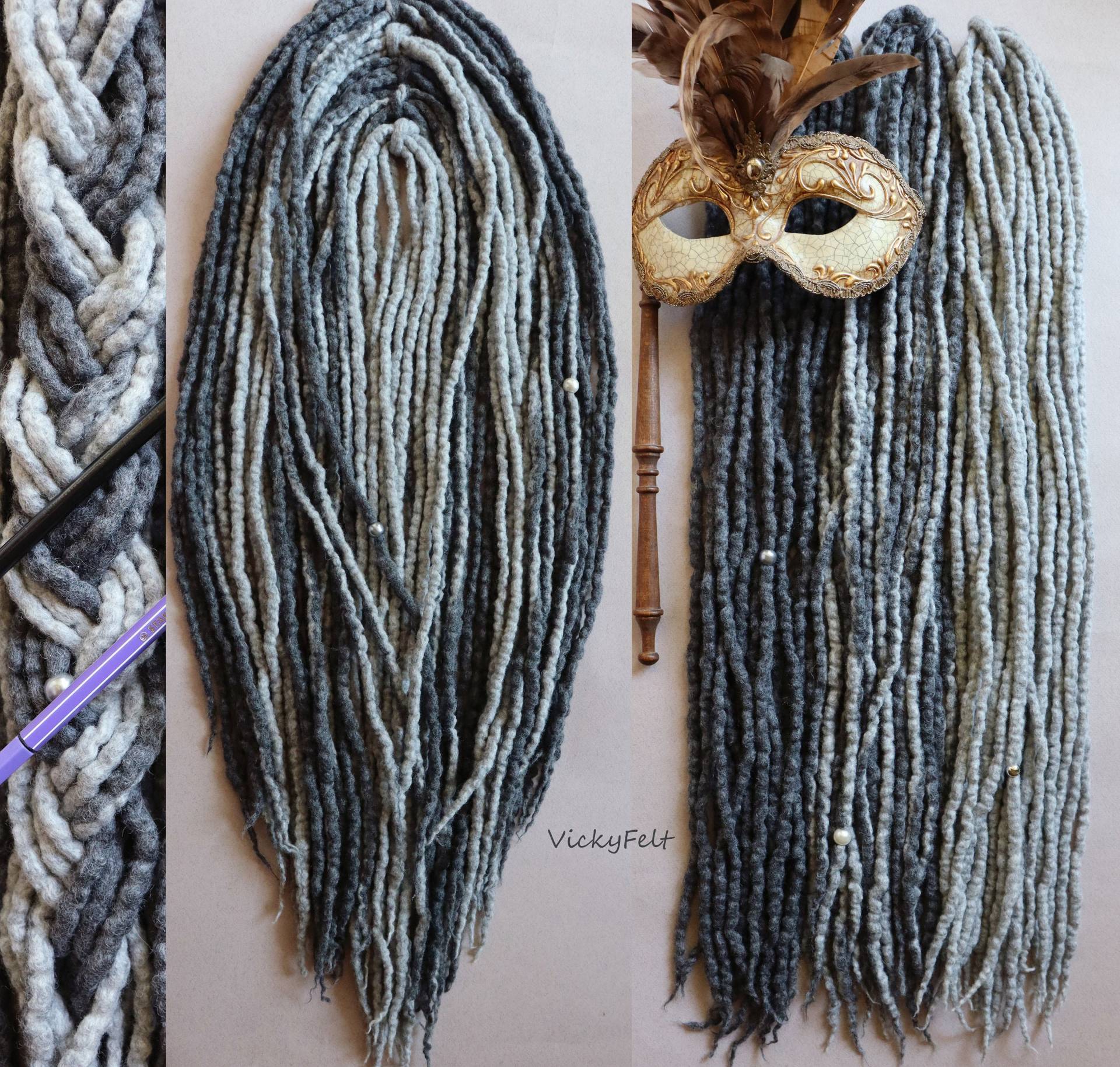 Wolle Dreads Erweiterungen 15 De Bis Vollständige Set Grau Graue Dreadlocks Doppelende, 14 73 cm von Etsy - VickyFelt