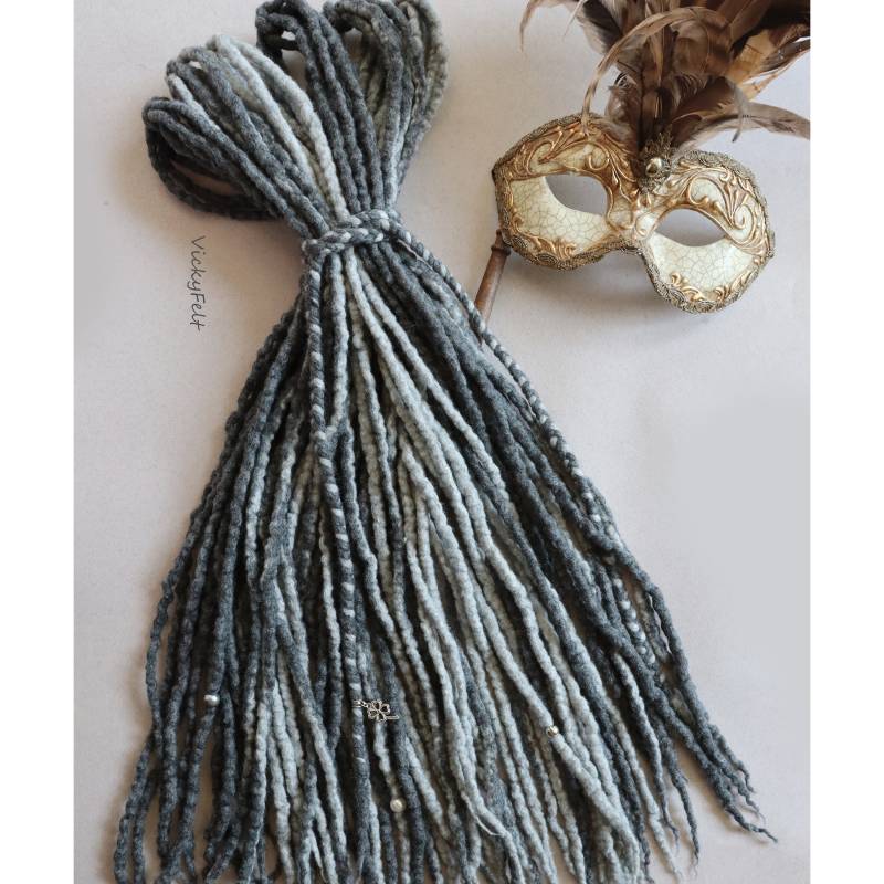 Wolle Dreads Grau 10-60 Stück Dreadlocks De Komplettes Set Doppel-Endig 14-18, 18-22, 22-26, 26-29 Zoll von Etsy - VickyFelt