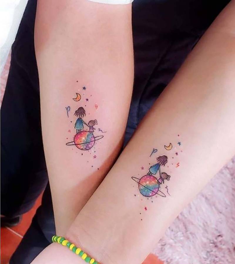 Farbenfrohes Mutter Und Tochter Buchstabe Tattoo, Aquarell Galaxie Fake Kleines Regenbogen Temporäres Tattoo Für Sohn von Etsy - ViktorNCrafts