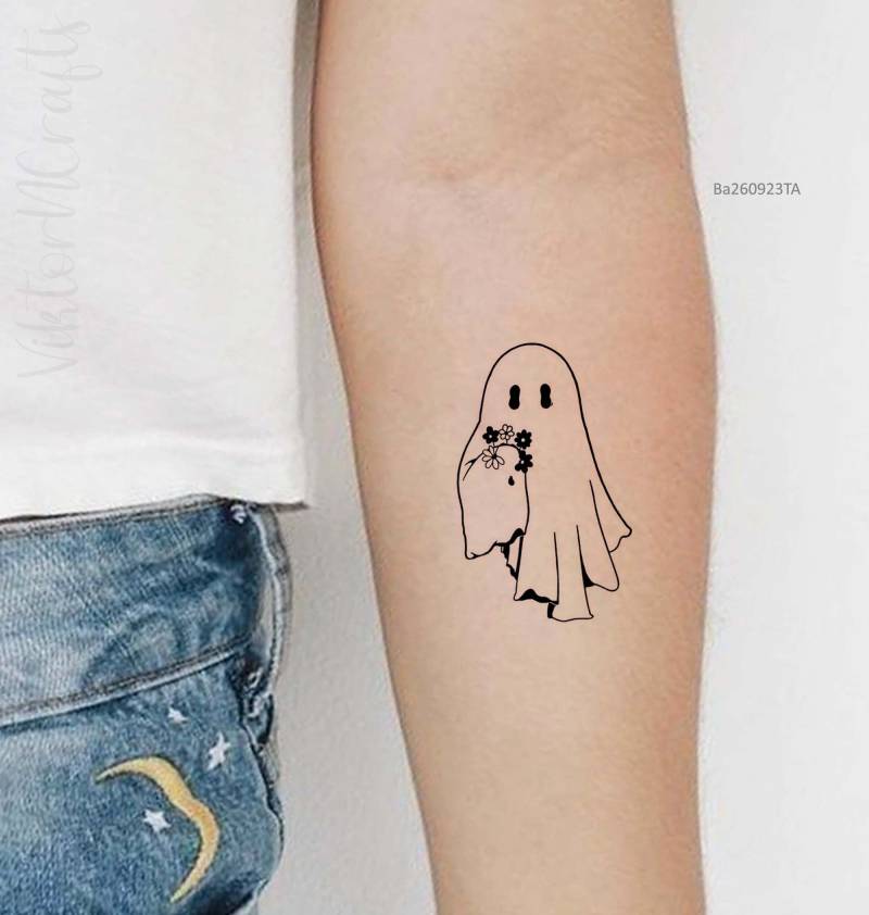 Winziger Geist Und Blumen Temporäres Tattoo, Kleines Süßes Tattoo Für Halloween Party, Geschenk, Aufkleber von Etsy - ViktorNCrafts