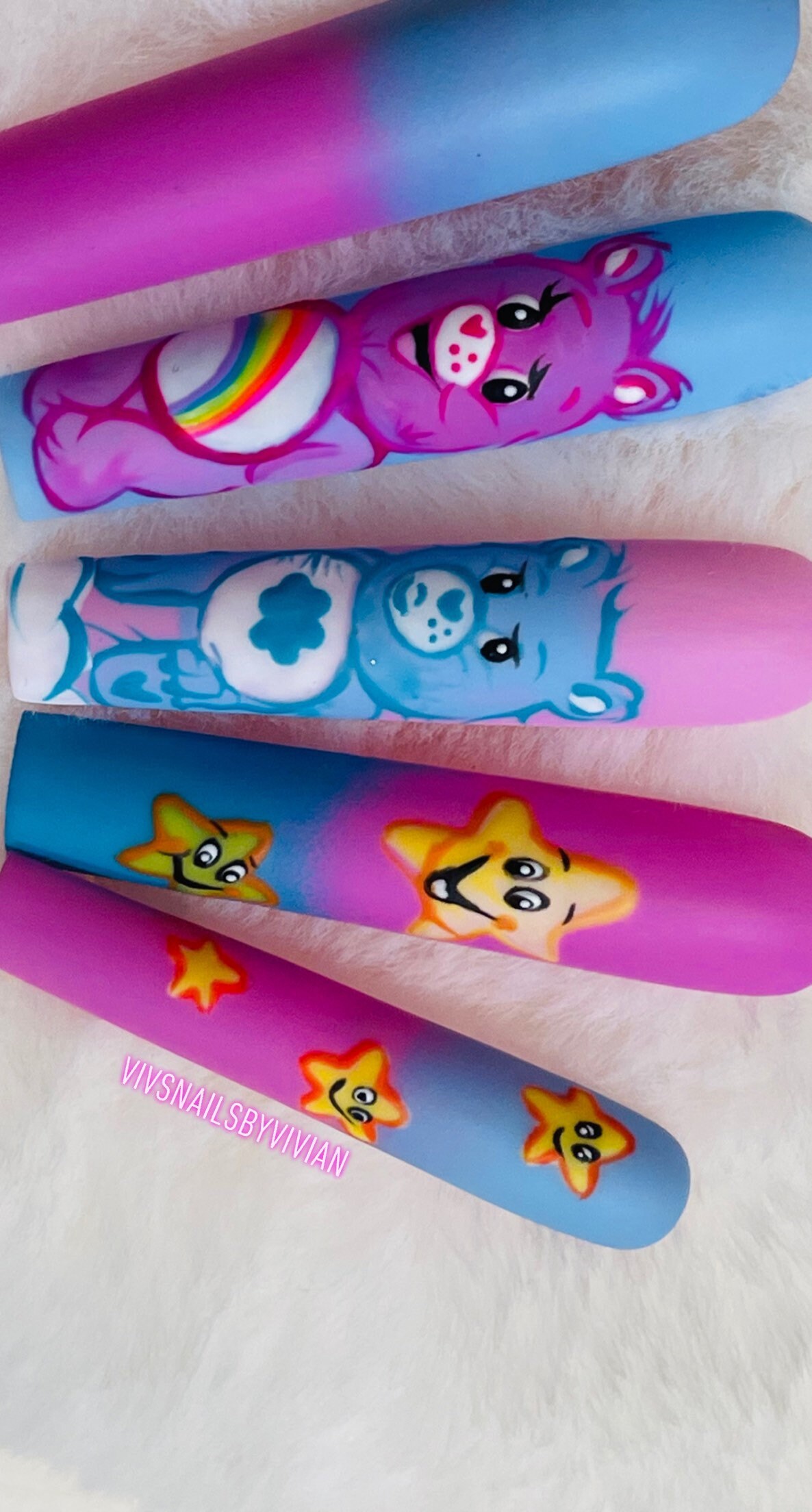 90Er Jahre Carebear Handbemalte Matte Nägel von Etsy - VivsnailsByVivian