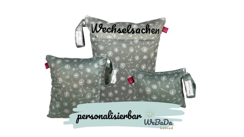 Wetbag 3Er Set "Pusteblume", Salbei, Mit Namensaufdruck - Für Urlaub, Schwimmbad Und Alltag von Etsy - WeBaDaLEINAD