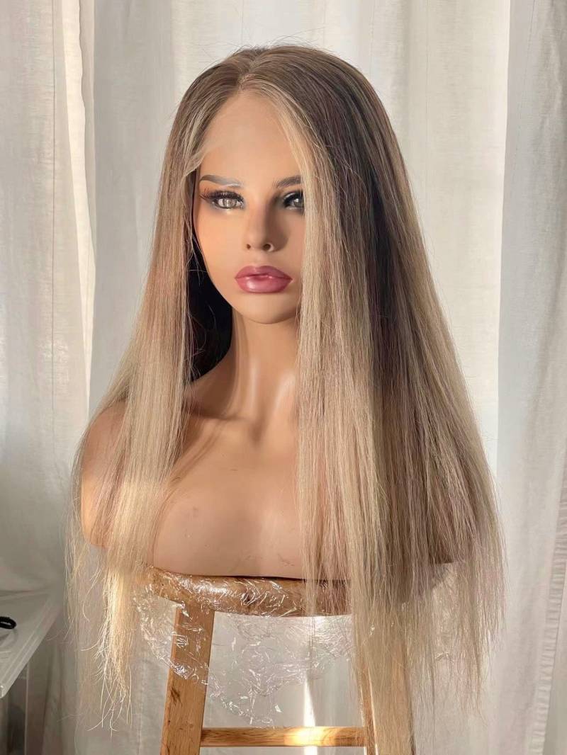 100% Echthaar | Neutral Ton Mittelbraun Mit Beige Blonde Balayage Glueless Hd Lace Front Perücke von Etsy - WigCoven