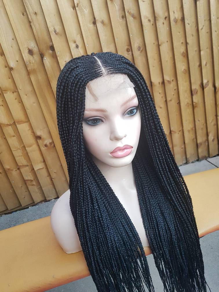 Handgemachte Geflochtene Perücke, Versandfertige Kim K Tiefer Teil Cornrows, Verschluss Cornrow Box Braids Perücke von Etsy - Wigsbyflora