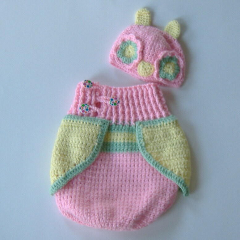 Gehäkelte Eulen Cocoon Set, Rosa Gelb Grün, Mädchen Baby Schlafsack, Foto Requisite Gehäkelte Eulen Cocoon Set, Rosa Gelb Grün, Mädchen Baby Schlafsack, Foto Requisite von Etsy - WildBeanSprouts