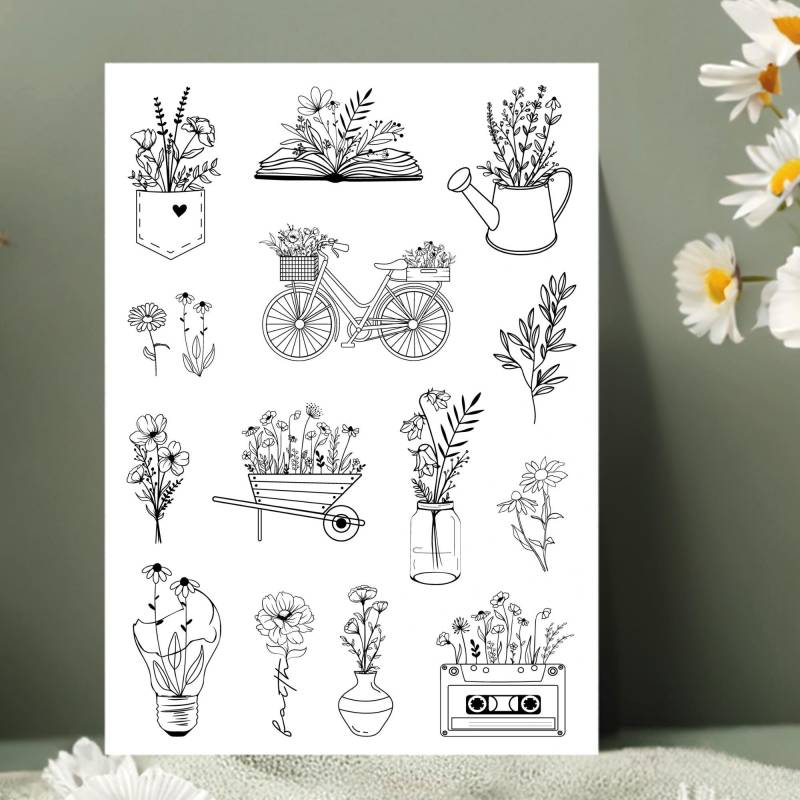 Line Art Blumen Tattoo Set - Die Perfekte Kombination Aus Natur Und Design Für Deinen Einzigartigen Look von Etsy - ZakuraInkt