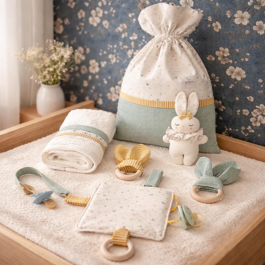 Baby Geschenkset 6-Teilig - Hasen-Rassel, Knistertuch, Schnullerkette, Greifring & Beutel Handgefertigt Erstlingsset Zur Geburt Baby Geschenkset 6-Teilig - Hasen-Rassel, Knistertuch, Schnullerkette, Greifring & Beutel Handgefertigt Erstlingsset Zur Geburt von Etsy - Zuckerstich