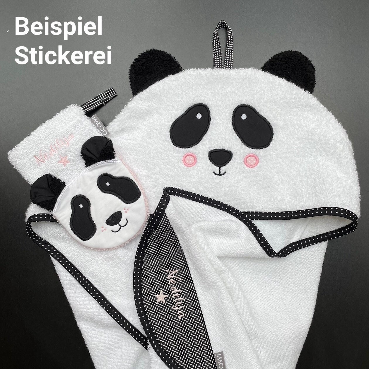 Badeset "Panda Fiete" - Mit Ohren, Personalisierbar Stickerei von Etsy - acawi