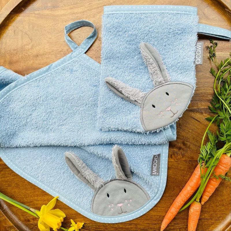 Hase Set Handtuch + Waschhandschuh Personalisierbar/Blau von Etsy - acawi