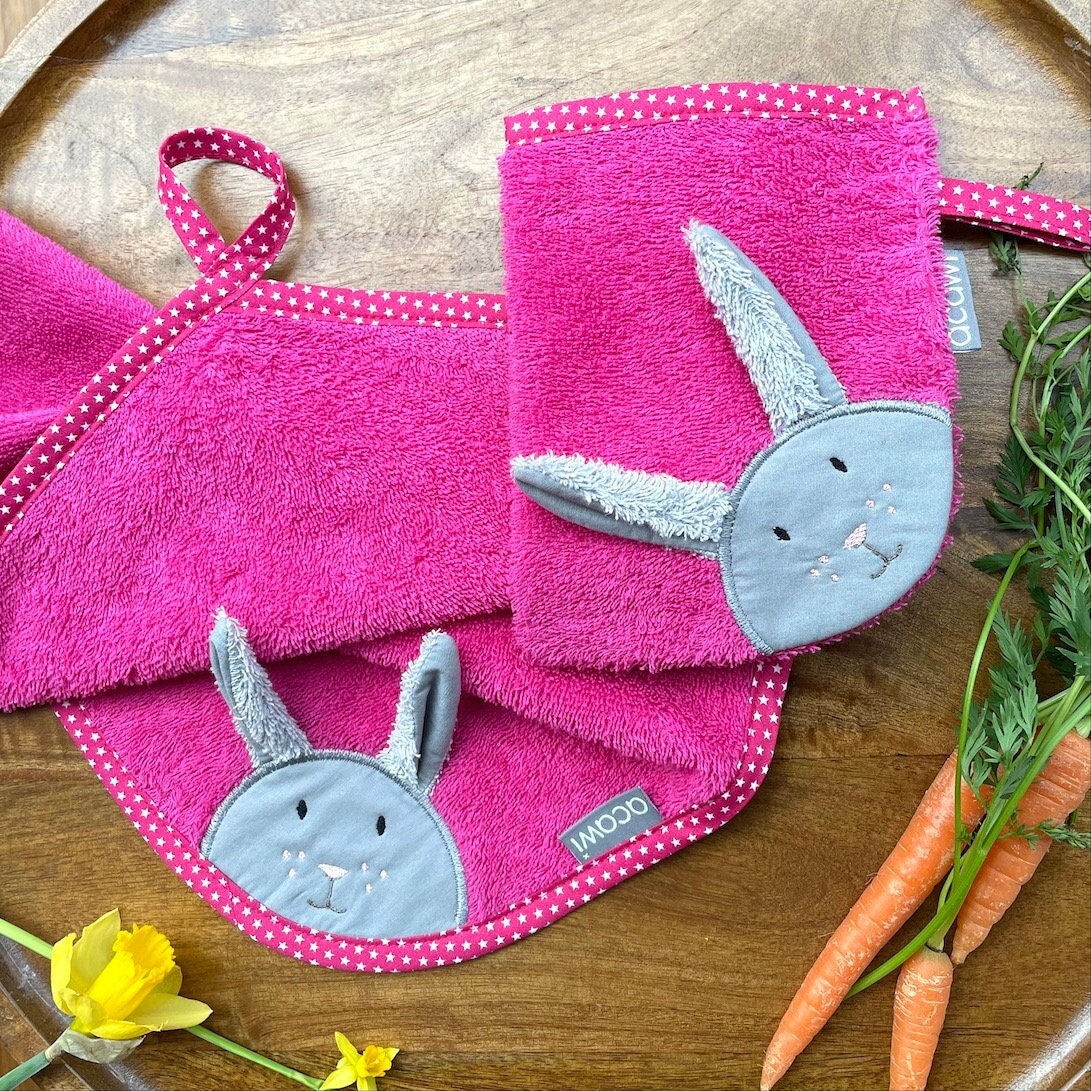 Hase Sethandtuch + Waschhandschuh Personalisierbar/Pink von Etsy - acawi